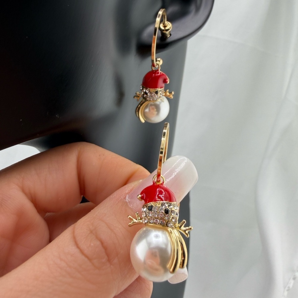 Snowmen Red and Gold Pearl Earrings